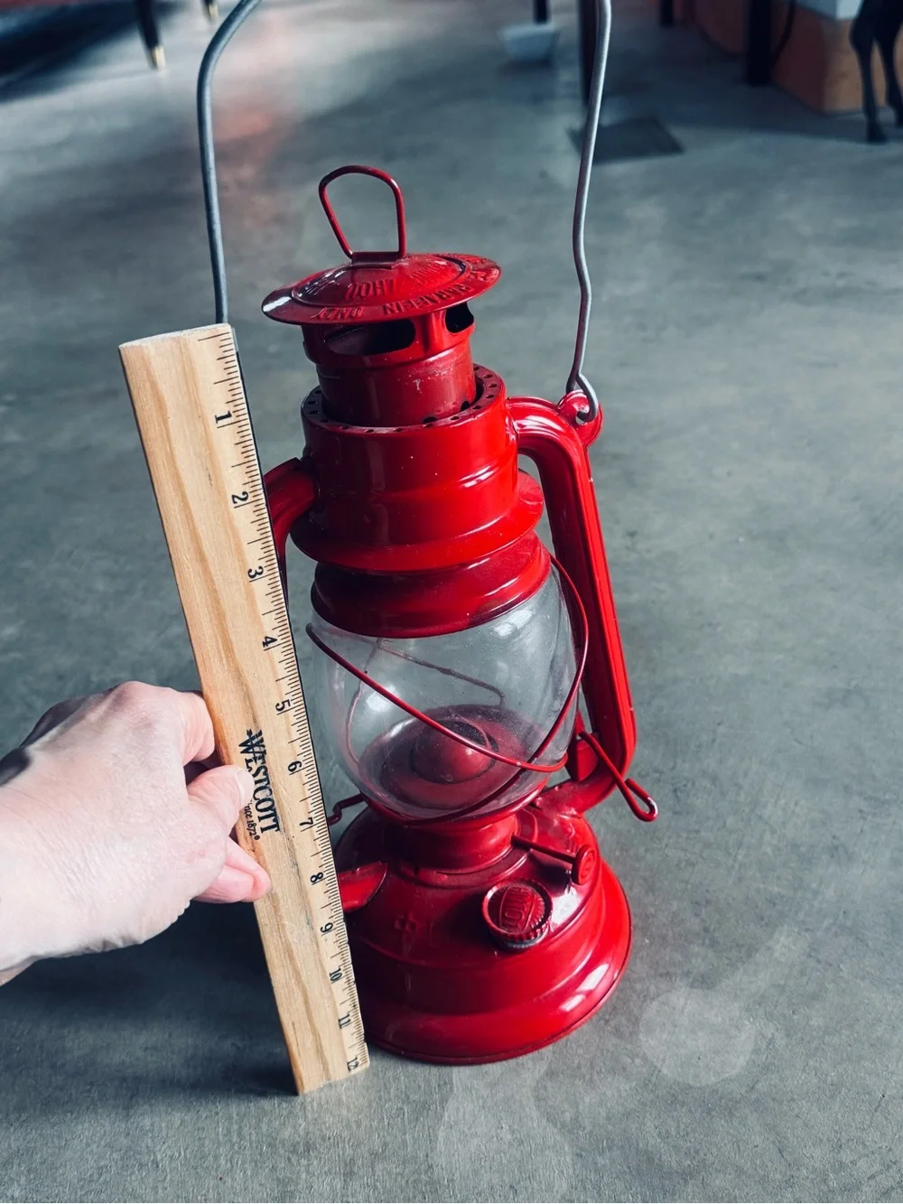 Red Vintage Real Oil Lantern with Handle Used and Rare